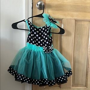 Teal polka dots kid costume with matching bow clip